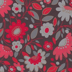 Printed Cotton Paper from India- Flowers and Leaves Print in Reds & Grays 20x30" Sheet