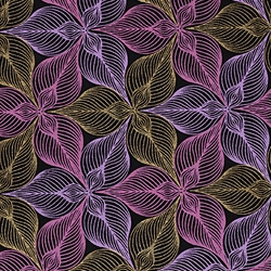 Printed Cotton Paper from India- Trillium Lavender/Pink/Gold on Black 22x30 Inch Sheet