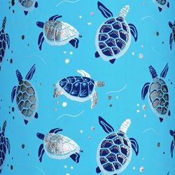 Turtles in Navy Blue, Silver Foil, and White on Turquoise by Midori Inc. 21x29" Sheet