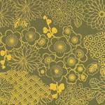 Nepalese Printed Paper- Floral Clouds Yellow on Olive Green 20x30" Sheet