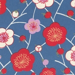 Japanese Chiyogami Paper- Red, White, and Pink Cherry Blossoms On Blue