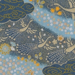 Japanese Chiyogami Paper- Gold Cranes on Teal Blue Clouds