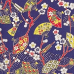 Japanese Chiyogami Paper- Cherry Blossom Branches and Fans on Indigo
