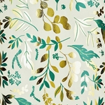 Leafage in Cream, Green, and Gold Foil on Gray by Midori Inc. 21x29" Sheet