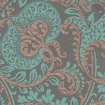 Printed Cotton Paper from India- Floral Paisley Turquoise & Gold on Gray 22x30 Inch Sheet