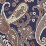 Printed Cotton Paper from India- Paisley Tan/Gray on Navy 22x30 Inch Sheet