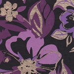 Printed Cotton Paper from India- Purple, Lavender, and Gold Floral on Black 22x30 Inch Sheet