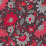 Printed Cotton Paper from India- Flowers and Leaves Print in Reds & Grays 20x30" Sheet