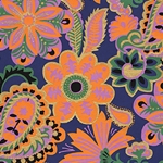 Printed Cotton Paper from India- Floral & Paisley-Multicolor on Royal Blue 22x30 Inch Sheet
