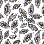 Printed Cotton Paper from India- Frieze- Leaf Doodles on White 22x30 Inch Sheet