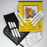 TOUCH Brush Marker Set of 12 Cool Grey Brush Colors with Case and 8.5"x11" Marker Pad