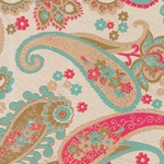 Printed Cotton Paper from India- Red/Turquoise Paisley on Tan 22x30 Inch Sheet