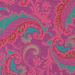 Printed Cotton Paper from India- Paisley Pink/Red/Turquoise on Magenta 22x30 Inch Sheet