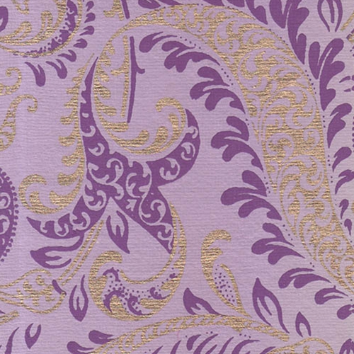 Printed Cotton Paper from India Floral Paisley Purple & Gold on