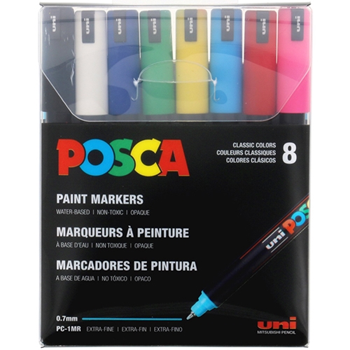 Posca Acrylic Paint Marker Set- PC-1MR 8 Color Basic Set (Extra Fine .7mm)