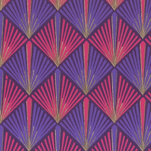 Printed Cotton Paper from India Art Deco Palm Fronds in Pink & Purple