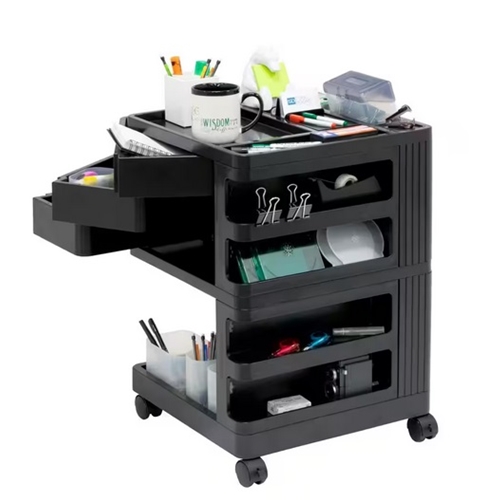 SD STUDIO DESIGNS Kubx - Organizer Girevole Su 4 Lati Con Ripiano In Vetro E Cassetti, Carrello Portaoggetti
