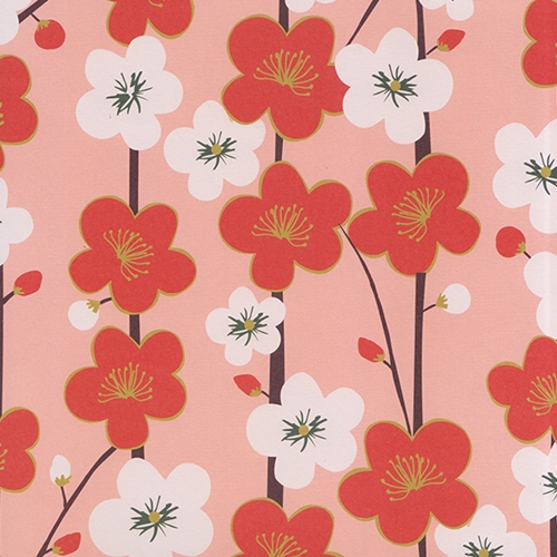 Red and White Cherry Blossoms on Pink 19.5x27" Sheet