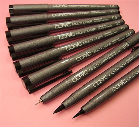 COPIC Multiliner - Set of 9 Pens (7 Fine Tips & 2 Brush Tips)