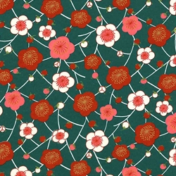 Red, Pink, & White Blossoms on Teal - 18"x24" Sheet