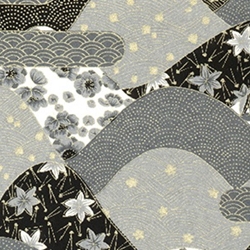 Japanese Chiyogami Paper - Black and White Flowers Falling on Hills
