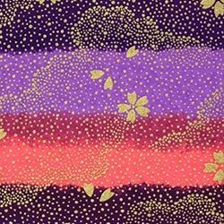 Japanese Chiyogami Paper - Gold Flower Falling Against Hazy Purple, Pink Sky
