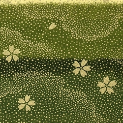 Japanese Chiyogami Paper - Gold Flowers Falling Against Green Sky