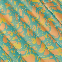 Handmade Italian Marble Paper- Spanish Wave Turquoise, Yellow, Orange 19.5 x 27" Sheet