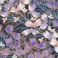 Japanese Chiyogami Paper- Purple Flower Night Garden 19x25" Sheet