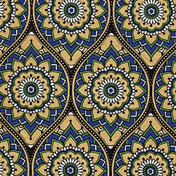 Printed Cotton Paper from India- Bohemian Gold/Blue/Green/Black 22x30 Inch Sheet