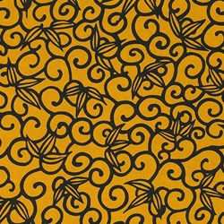 Chiyogami- Indigo Scrolls and Vines on Yellow 18"x24" Sheet