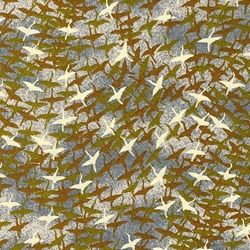 Japanese Chiyogami Paper- Flock of Cranes in Gold and Copper On Silver Clouds 18"x24" Sheet