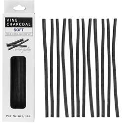 Pacific Arc Vine Charcoal- Box of 12 Thin Soft Sticks