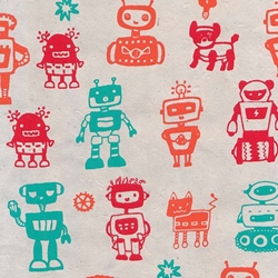 Nepalese Printed Paper- Bright Robots 20x30" Sheet