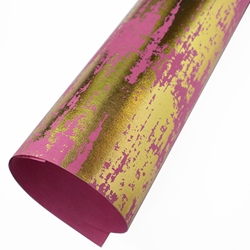 Metallic Foil Printed Paper from India- Gold Crackle on Fucshia