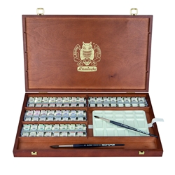 Schmincke Horadam Aquarelle 60 x 1/2 pans Wooden Box Set with Porcelain Palette and 2 Paintbrushes