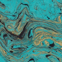 Nepalese Marbled Lokta Paper- Black and Gold on Turquoise 20x30" Sheet