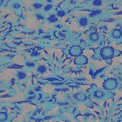 Cobalt Blue Flowers & Birds on Metallic Silver - 18"x24" Sheet