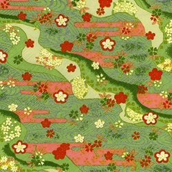 Kirara Green and Pink Waves with Red Flowers & Gold/Silver Accents - 19"x26" Sheet