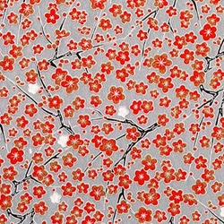 Red Blossoms on Silver - 21.5"x31.5" Sheet