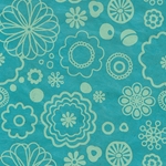 Nepalese Printed Flower Power Paper- Aqua on Turquoise 20x30" Sheet