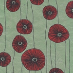 Nepalese Printed Paper- Poppies in Red on Sage Paper 20x30" Sheet