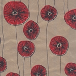 Nepalese Printed Paper- Poppies in Red on Tan Paper 20x30" Sheet