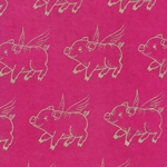 *NEW!* Nepalese Lokta Paper- When Pigs Fly- Gold Pigs on Magenta Paper 20x30" Sheet