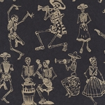 Day of the Dead Skeleton Dance Paper- Gold on Black 20"x30" Sheet