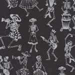 Day of the Dead Skeleton Dance Paper- Silver on Black 20"x30" Sheet