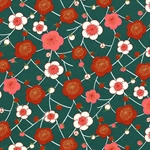 Red, Pink, &amp; White Blossoms on Teal - 18"x24" Sheet