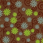Flocked Velvet Paper- Blue and Green Flowers on Brown 22x30 inch sheet