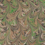 Handmade Italian Marble Paper- Combed Flow Large Pattern Grass Green and Gold on Kraft Paper 19.5 x 27" Sheet