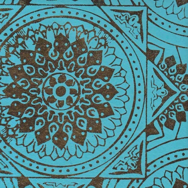 Printed Cotton Paper from India Gold Foil Medallions on Turquoise